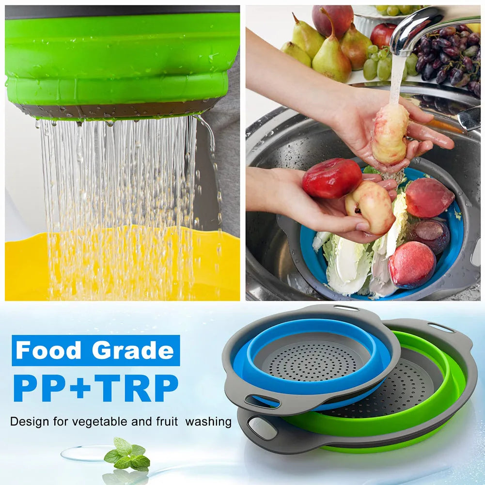 Collapsible Silicone Strainer Basket — Space-Saving Colander for Pasta, Vegetables & More