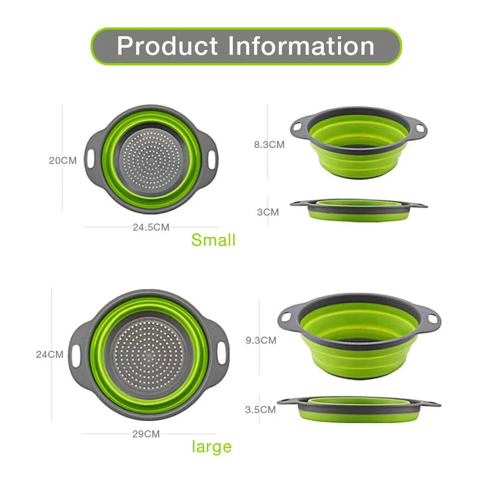 Collapsible Silicone Strainer Basket — Space-Saving Colander for Pasta, Vegetables & More