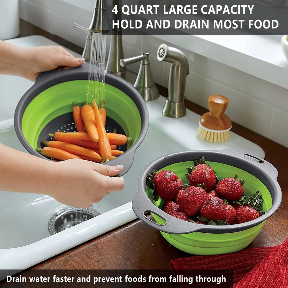 Collapsible Silicone Strainer Basket — Space-Saving Colander for Pasta, Vegetables & More