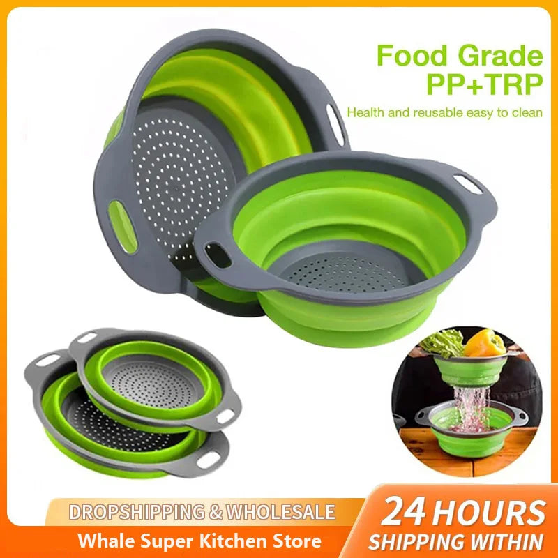 Collapsible Silicone Strainer Basket — Space-Saving Colander for Pasta, Vegetables & More