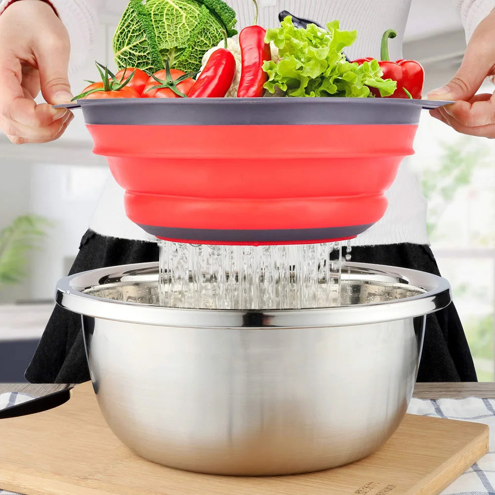 Collapsible Silicone Strainer Basket — Space-Saving Colander for Pasta, Vegetables & More